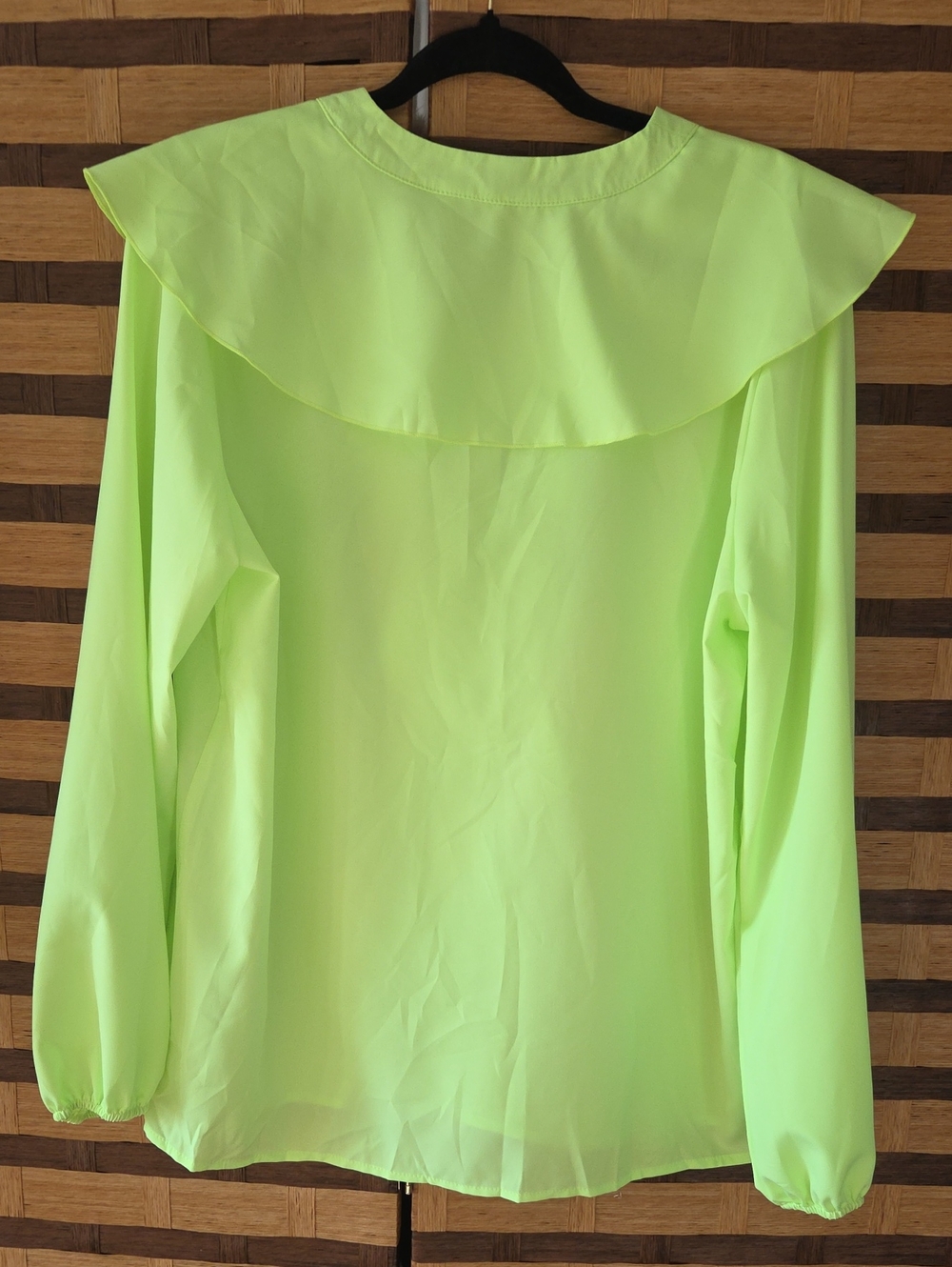 Neon Lime Ruffle V-Neck Blouse - Women Tops - Picture 4 of 6